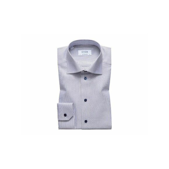 ETON Mens White Patterned Collared Dress Shirt 15 / 38
